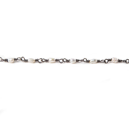 3x2mm White Rice Pearl Black Gold .925 Silver Chain by the foot 36 pieces