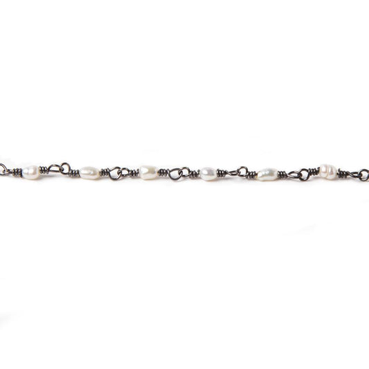 3x2mm White Rice Pearl Black Gold .925 Silver Chain by the foot 36 pieces