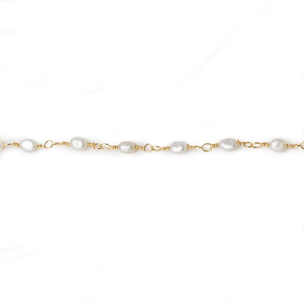 3x2mm White Rice Pearl Gold plated Chain by the foot 36 pieces