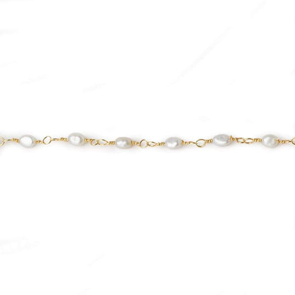 3x2mm White Rice Pearl Gold plated Chain by the foot 36 pieces