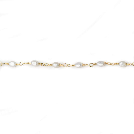 3x2mm White Rice Pearl Gold plated Chain by the foot 36 pieces