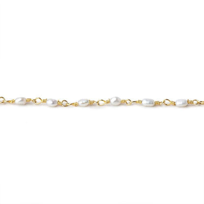 3x2mm White Straight Drill Freshwater Pearls Vermeil Chain by the foot 35 pcs