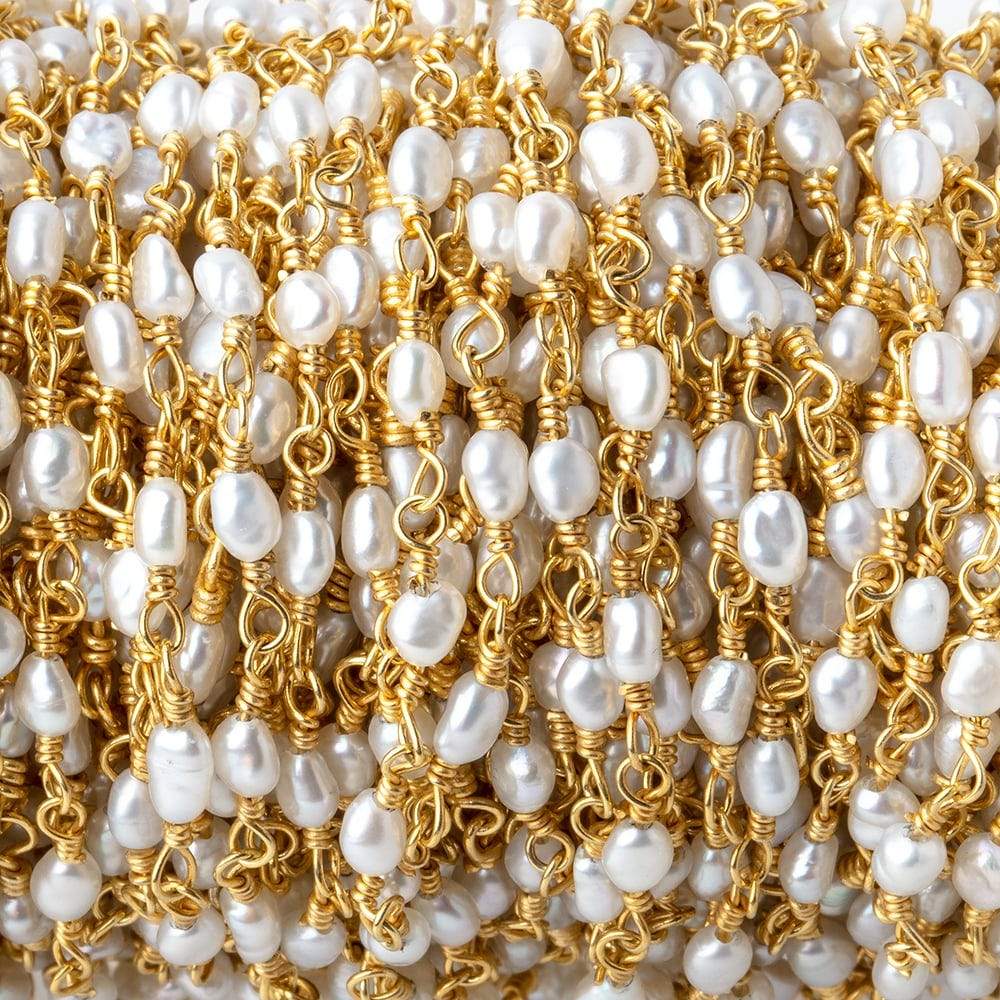 3x2mm White Straight Drill Freshwater Pearls Vermeil Chain by the foot 35 pcs