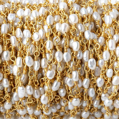 3x2mm White Straight Drill Freshwater Pearls Vermeil Chain by the foot 35 pcs