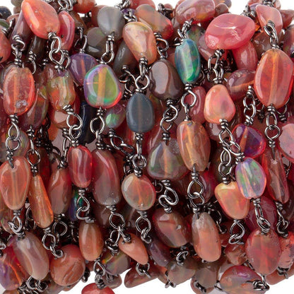 3x3-7x5mm Ethiopian Opal Plain Nuggets on Black Gold .925 Silver Chain
