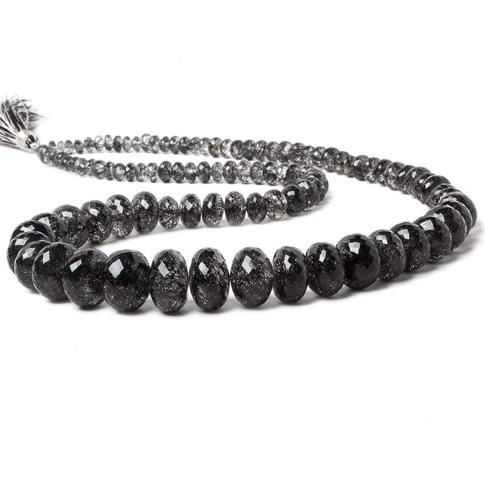 4-15mm Black Tourmalinated Quartz faceted rondelles 20 inch 105  beads AAA