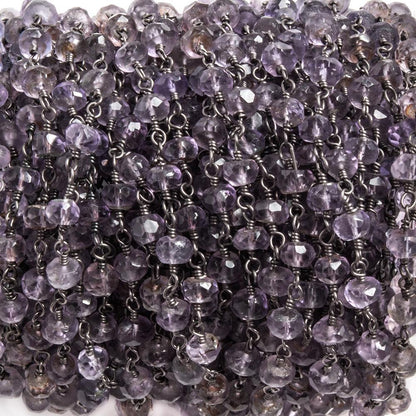4-4.5mm Amethyst faceted rondelle Black Gold plated Chain by the foot 37 pcs