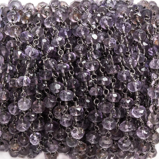 4-4.5mm Amethyst faceted rondelle Black Gold plated Chain by the foot 37 pcs