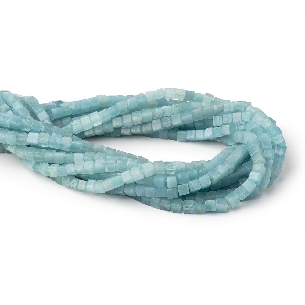4-4.5mm Aquamarine Plain Cube Beads 14 inch 76 pieces