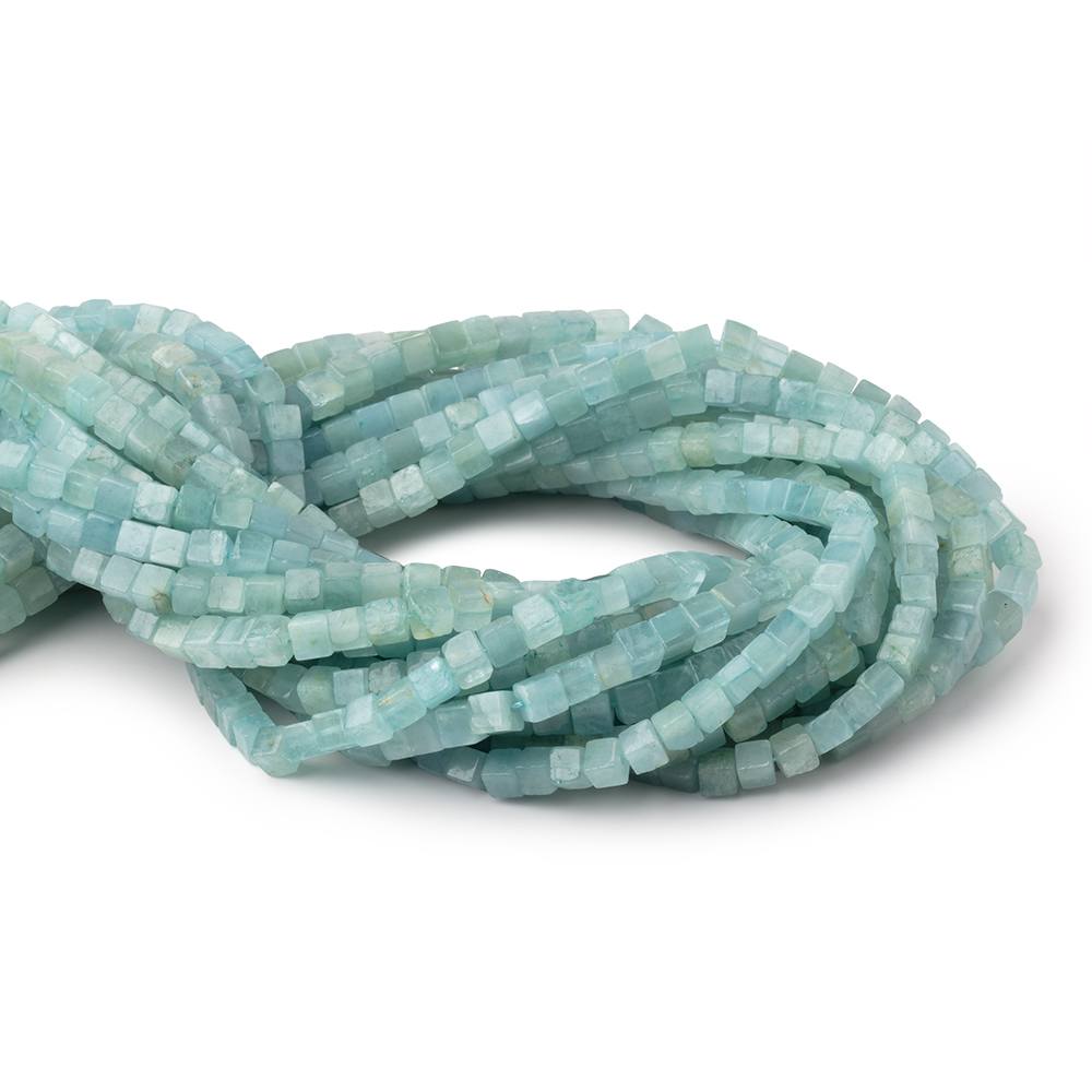 4-4.5mm Aquamarine Plain Cubes 14 inch 76 Beads