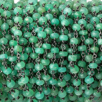 4-4.5mm Chrysoprase faceted rondelle Black Gold Plated Chain by the foot