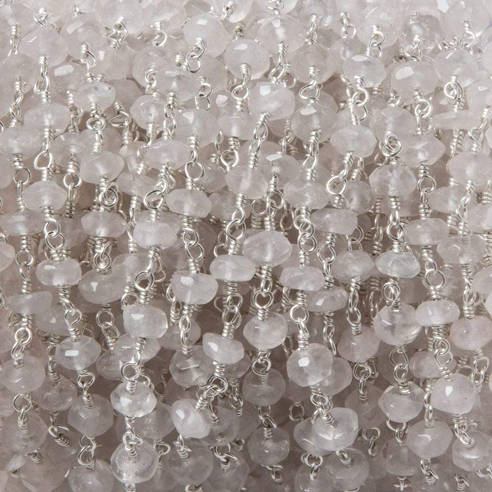 4-4.5mm Crystal Quartz rondelle Silver plated Chain by the foot 38 pieces