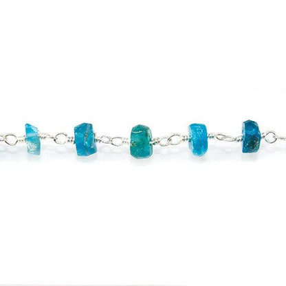 4-4.5mm Frosted Neon Apatite plain rondelle Silver plated Chain by the foot