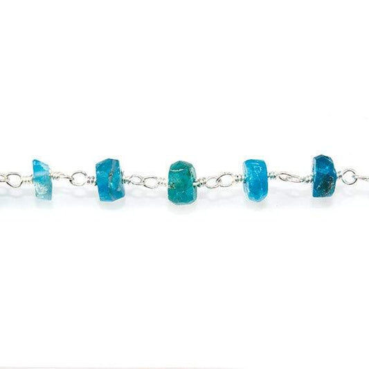 4-4.5mm Frosted Neon Apatite plain rondelle Silver plated Chain by the foot