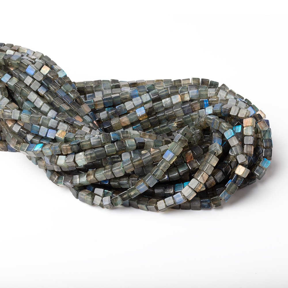 4-4.5mm Labradorite Plain Cube Beads 14 inch 83 pieces