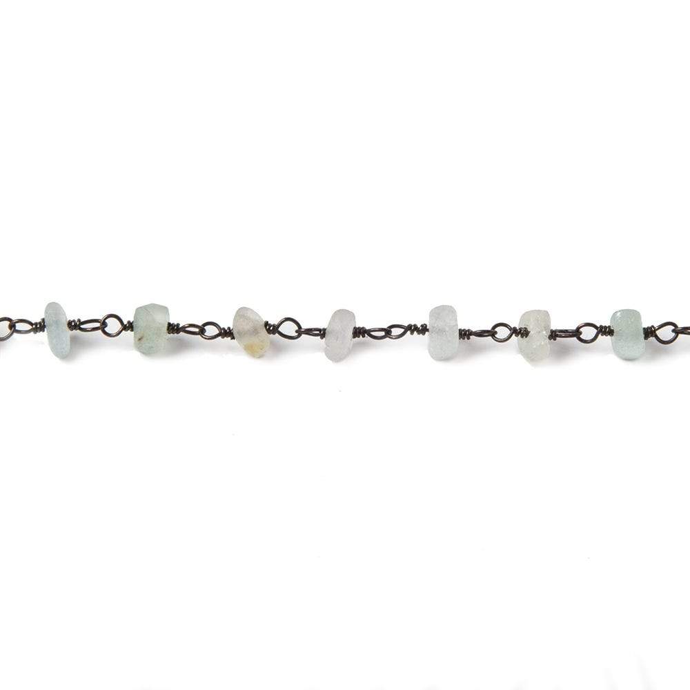 4-4.5mm Matte Aquamarine & Beryl rondelle Black Gold Chain by the foot 25 pcs
