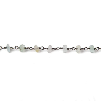 4-4.5mm Matte Aquamarine & Beryl rondelle Black Gold Chain by the foot 25 pcs