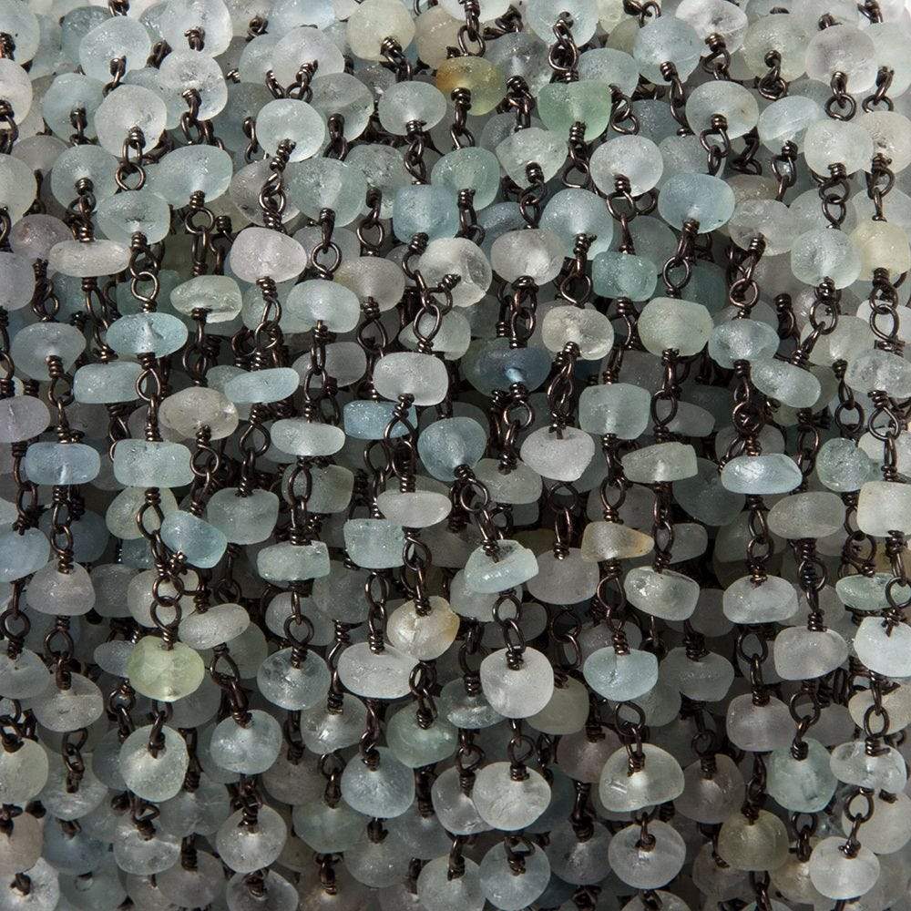 4-4.5mm Matte Aquamarine & Beryl rondelle Black Gold Chain by the foot 25 pcs