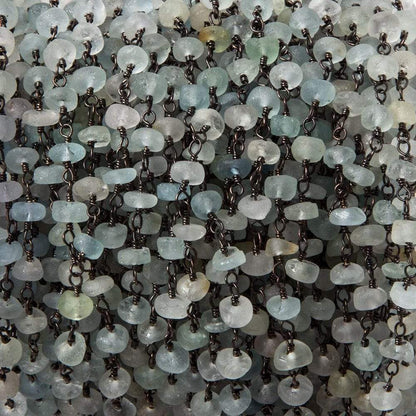 4-4.5mm Matte Aquamarine & Beryl rondelle Black Gold Chain by the foot 25 pcs