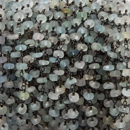 4-4.5mm Matte Aquamarine & Beryl rondelle Black Gold Chain by the foot 25 pcs