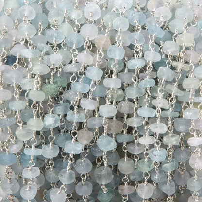 4-4.5mm Matte Aquamarine & Beryl rondelle Silver Chain by the foot 25 pcs