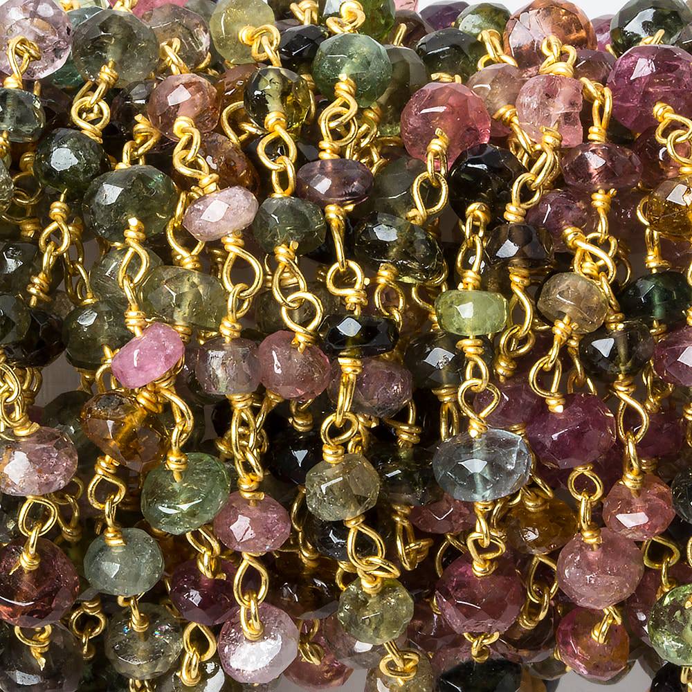 4-5.5mm Multi Color Tourmaline faceted rondelle Vermeil Chain by the foot 35 beads