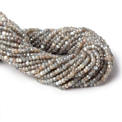 4-4.5mm Mystic Brown & Grey Moonstone 1mm large hole faceted rondelles 13 inch 105 beads