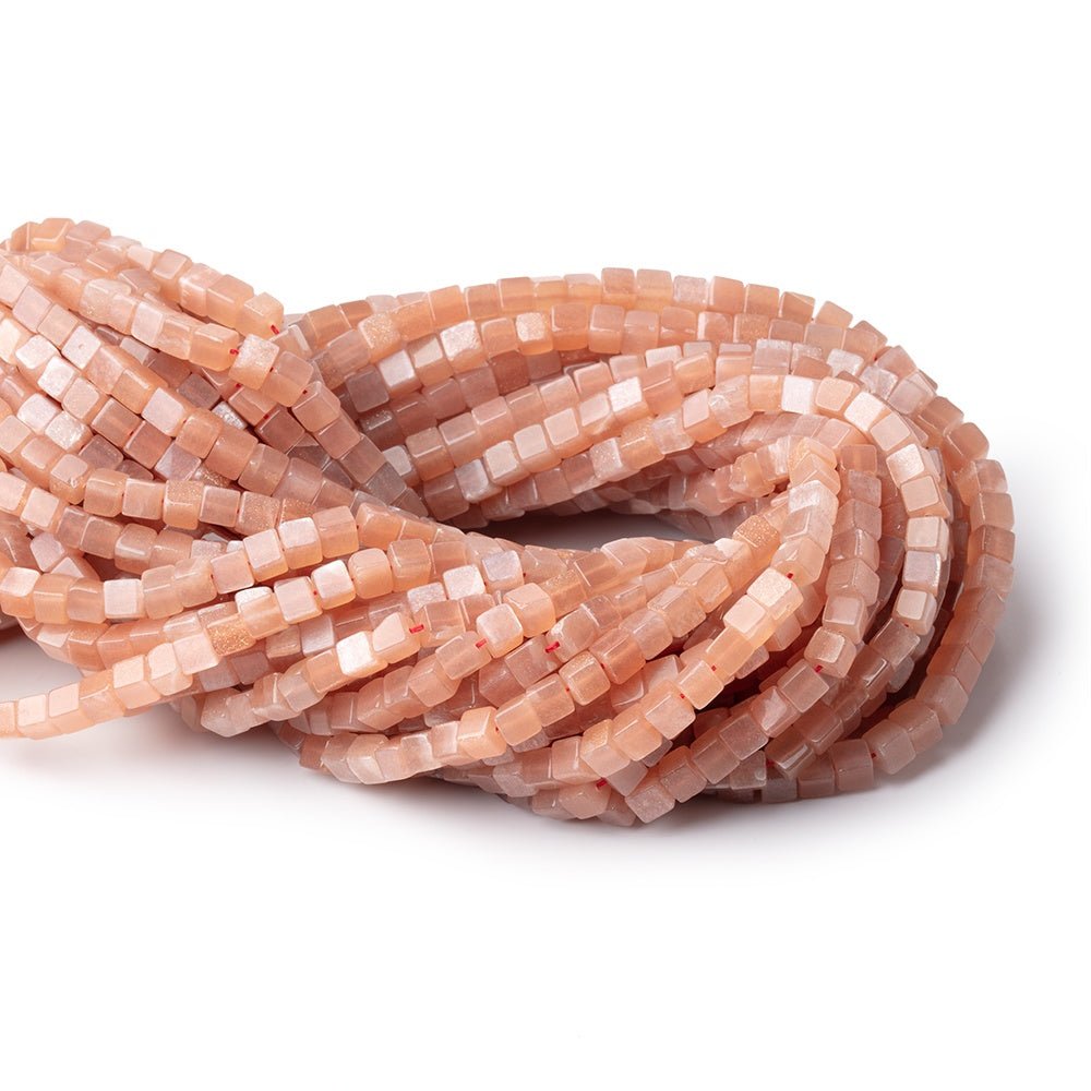 4-4.5mm Peach Moonstone Plain Cube Beads 14 inch 81 pieces