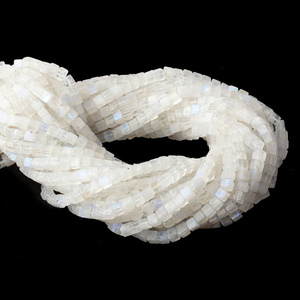 4-4.5mm Rainbow Moonstone Plain Cube Beads 14 inch 83 pieces