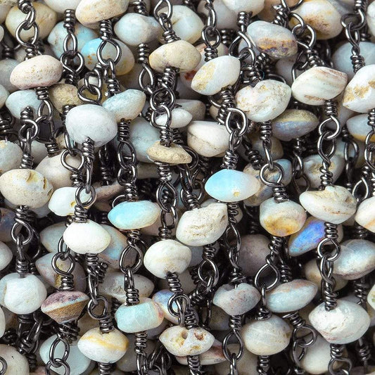 4-5mm Australian Opal plain rondelle Black Gold plated Chain by the foot 32 pieces