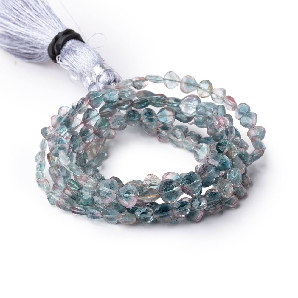 4-5mm Bi-Color Indicolite Tourmaline Faceted Heart Beads 16 inch 92 pieces