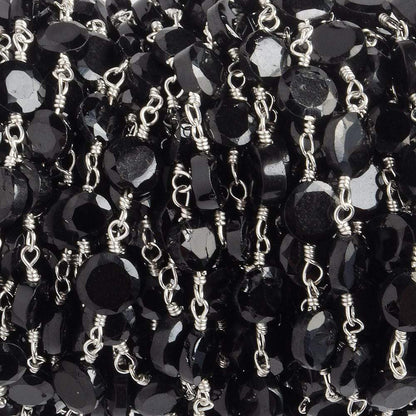 4-5mm Black Spinel Bezel Faceted Coins on Silver Plated Chain by the foot 27 pcs
