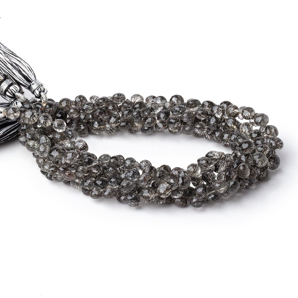 4-5mm Black Tourmalinated Quartz Faceted Candy Kiss Beads 9 inch 76 pieces AA