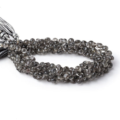 4-5mm Black Tourmalinated Quartz Faceted Candy Kiss Beads 9 inch 76 pieces AA