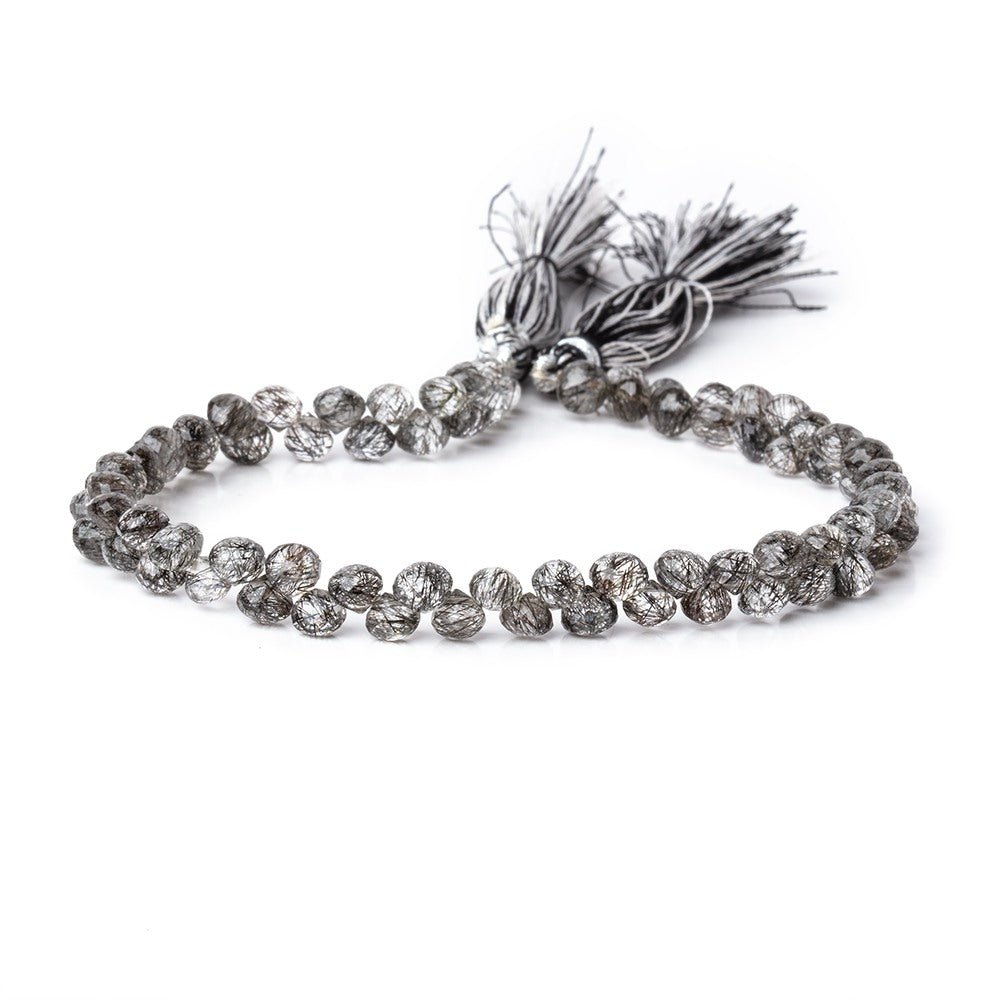 4-5mm Black Tourmalinated Quartz Faceted Candy Kiss Beads 9 inch 76 pieces AA