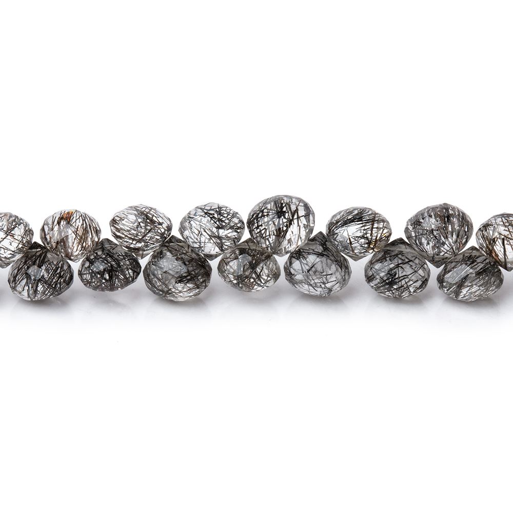 4-5mm Black Tourmalinated Quartz Faceted Candy Kiss Beads 9 inch 76 pieces AA