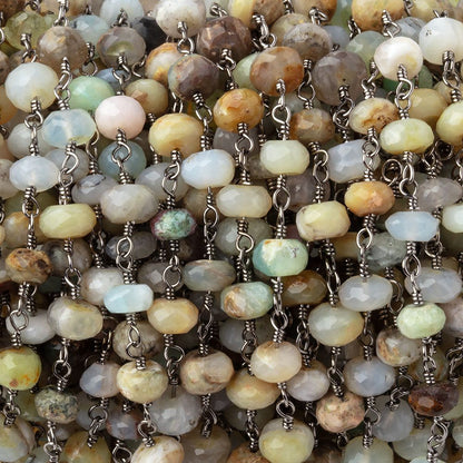 4-5mm Blue Peruvian Opal Faceted Rondelles on Black Gold Plated Chain