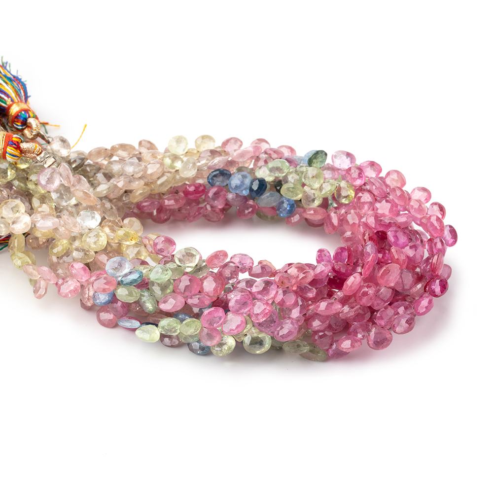 4-5mm Fancy Sapphire and Ruby Faceted Heart Beads 8 inch 74 pieces