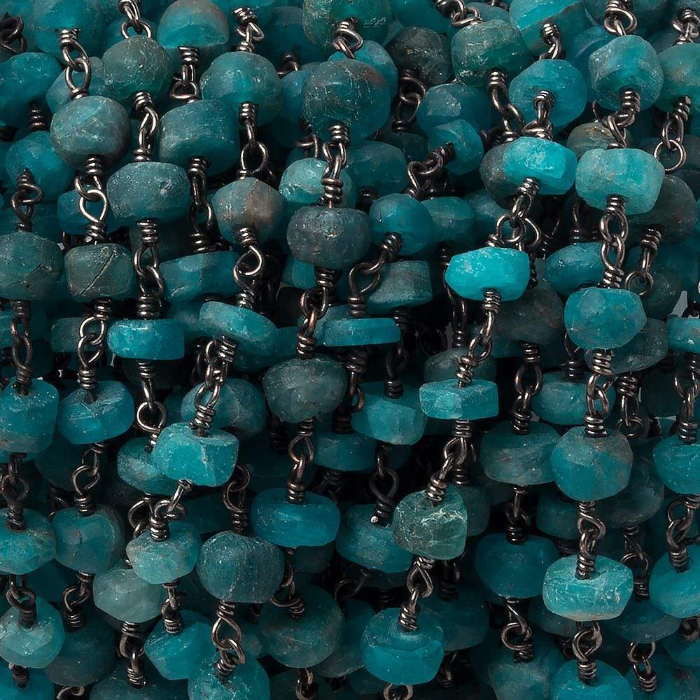 4-5mm Frosted Neon Apatite plain heishi Black Gold Chain by the foot 37 pcs