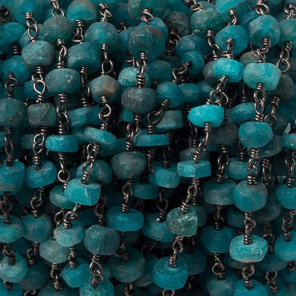 4-5mm Frosted Neon Apatite plain heishi Black Gold Chain by the foot 37 pcs