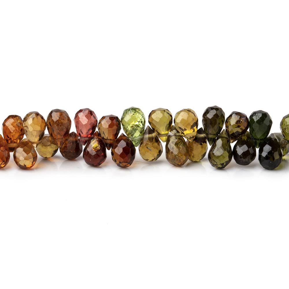 4-5mm Green and Brown Tourmaline Faceted Tear Drop 8 inch 110 beads AA