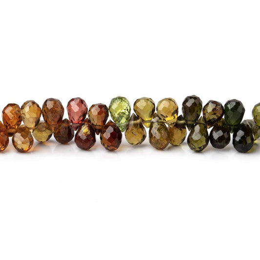 4-5mm Green and Brown Tourmaline Faceted Tear Drop 8 inch 110 beads AA
