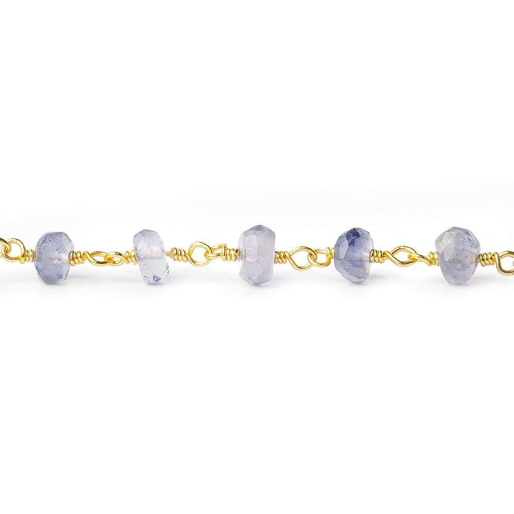 4 -5mm Iolite Faceted Rondelle Gold plated Chain by the foot
