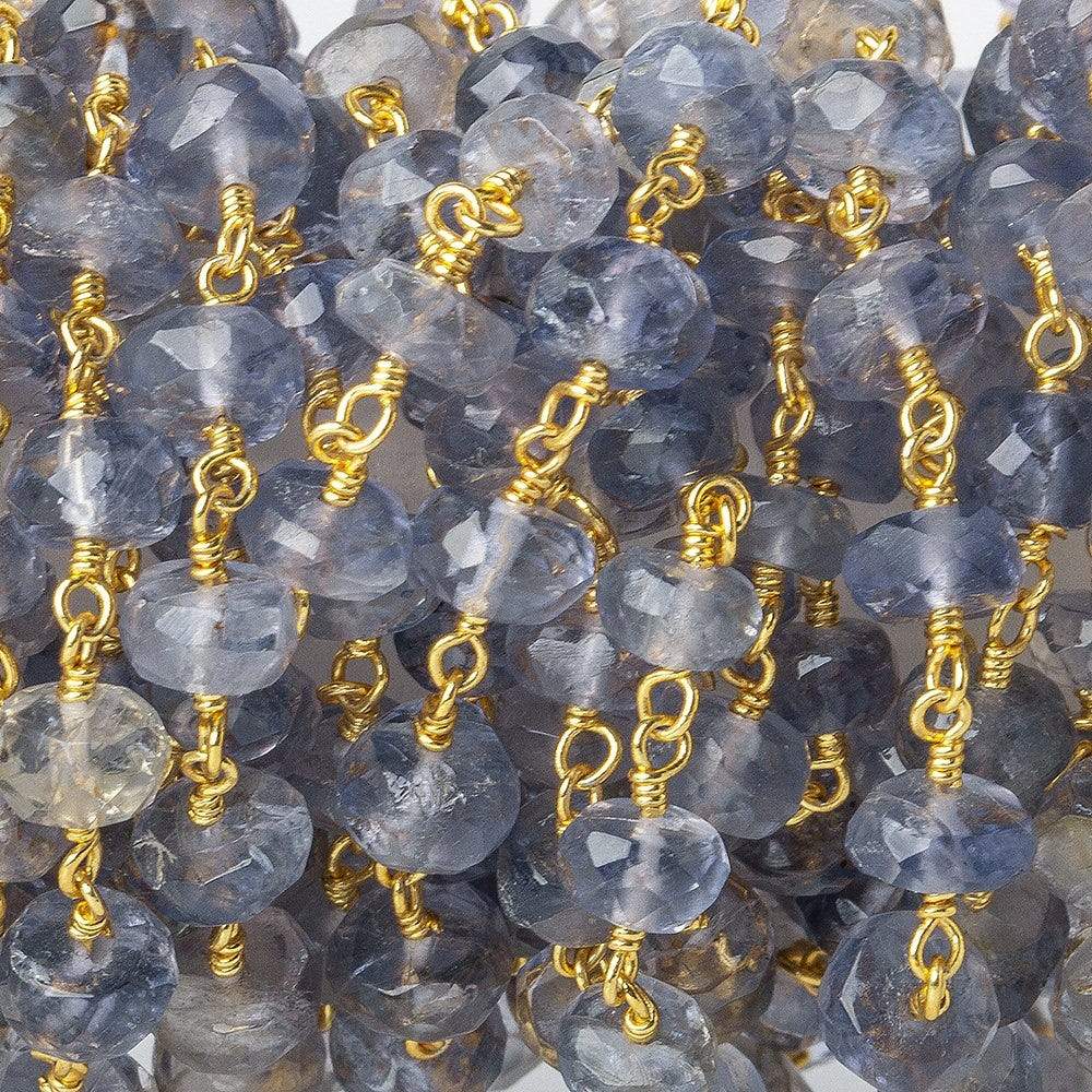 4 -5mm Iolite Faceted Rondelle Gold plated Chain by the foot