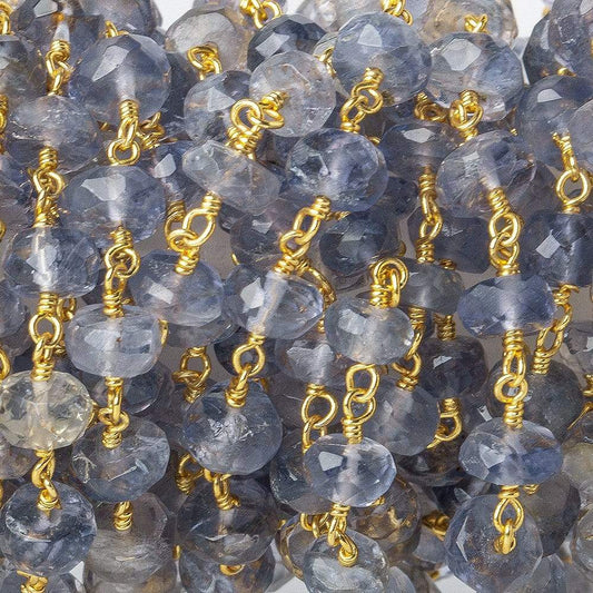4 -5mm Iolite Faceted Rondelle Gold plated Chain by the foot