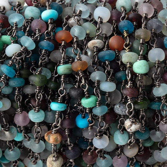 4-5mm Matte Multi Gem Plain Rondelles on Black Gold Plated Chain by the Foot 33 pcs