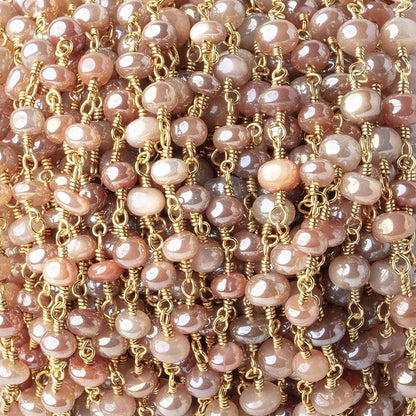 4-5mm Mystic Angel Skin Moonstone Plain Rondelles on Gold Plated Chain by the Foot
