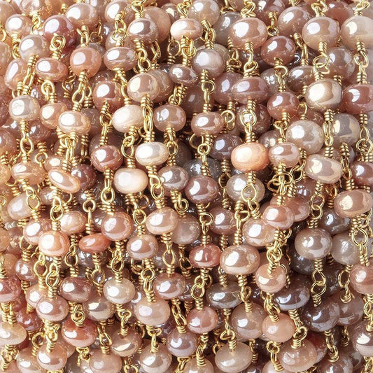 4-5mm Mystic Angel Skin Moonstone Plain Rondelles on Gold Plated Chain by the Foot