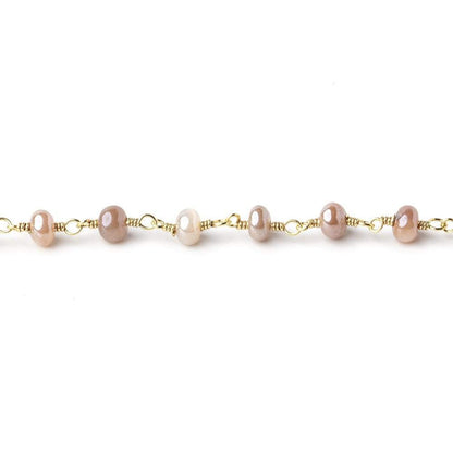 4-5mm Mystic Angel Skin Moonstone Plain Rondelles on Gold Plated Chain by the Foot