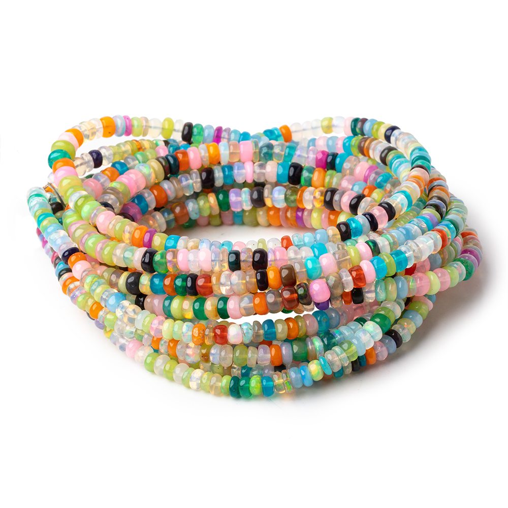 4-5mm Neon Multi Color Ethiopian Opal Plain Rondelle Beads 16 inch 184 pieces